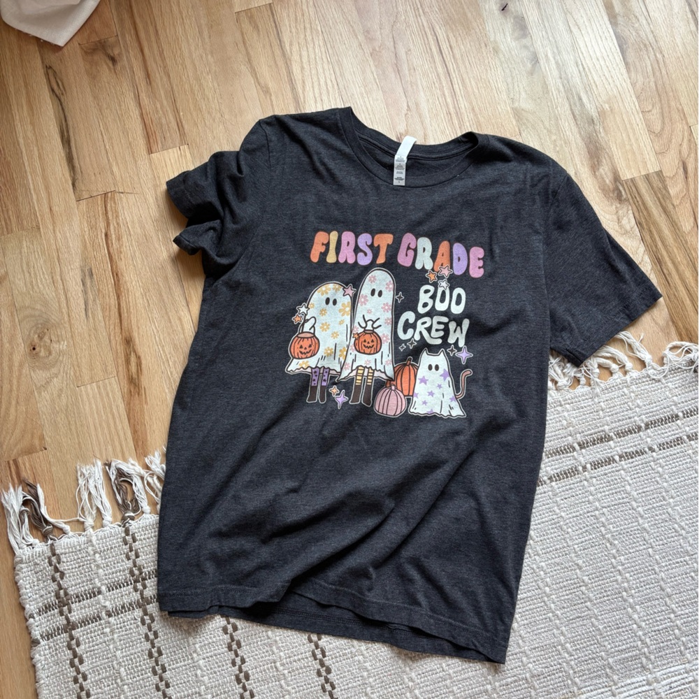 First Grade Boo Crew Graphic Teacher Tee - Black
